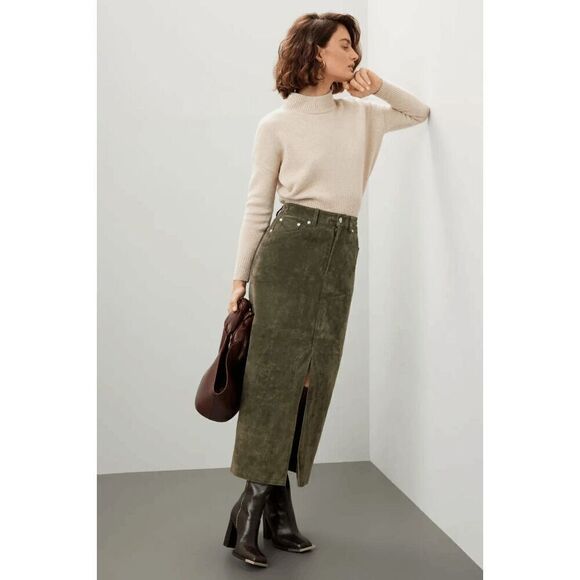 BLANKNYC Women's Hunter Green Leather Front‎ Slit Midi Skirt Size 31 - Picture 1 of 10